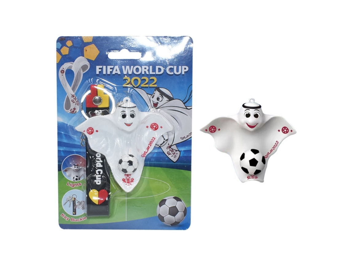 Chaveiro Bjww com mascote da Copa do Mundo de Futebol do Catar 2022, perfeito para festas temáticas de futebol.