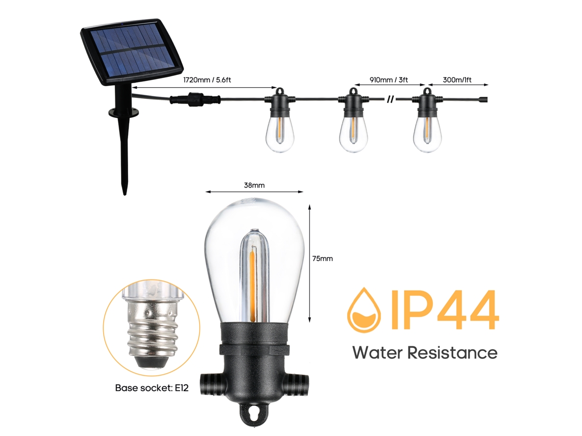 2026 luces de Hilo Mágicas Solares 33 Pies S14, 4 Modos de Iluminación, Resistente Al Agua Ip44, para Jardín, Patio, Bodas Y Fiestas