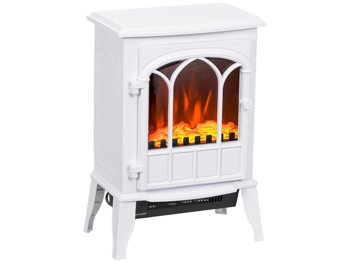 Lareira Elétrica De Piso 1000/2000w, Chama E Temperatura Ajustáveis, Proteção Anti-superaquecimento, 39x23x56,5 Cm, Branco.
