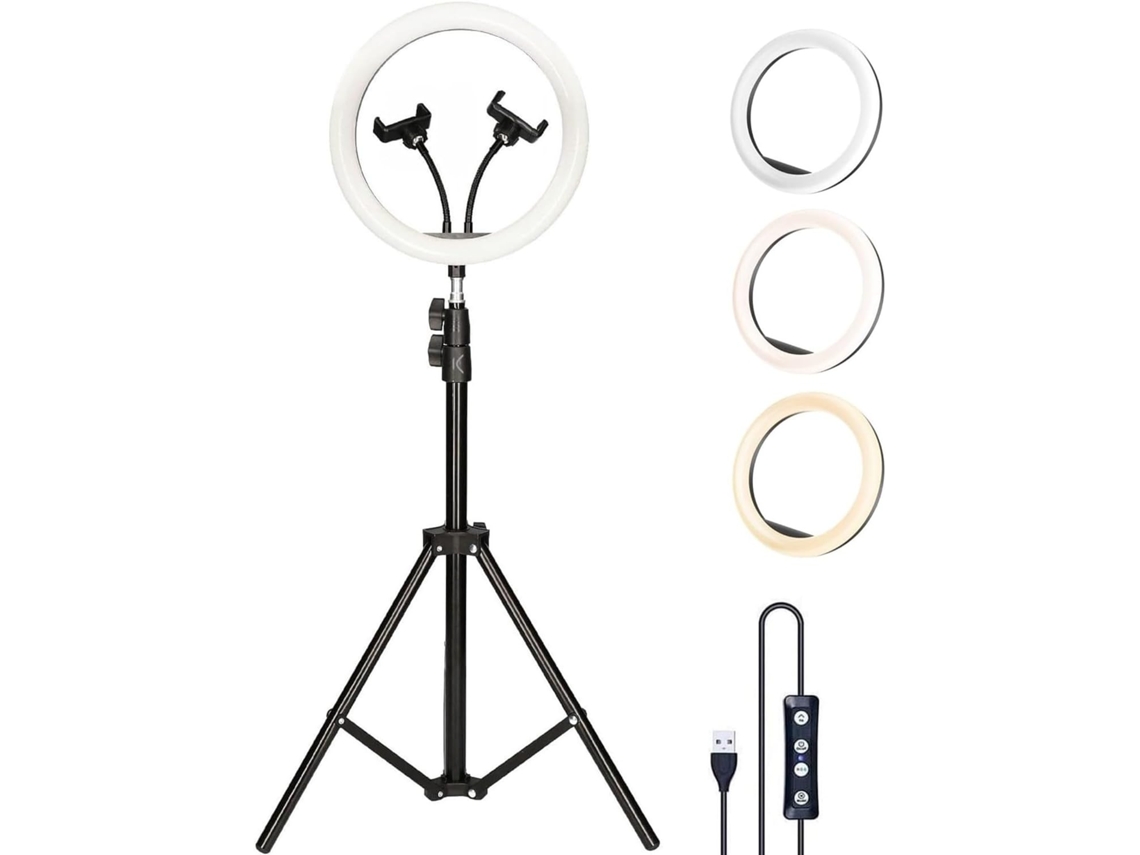 Ring Light 33cm 13 de diâmetro com tripé ajustável, 55 cm a 200cm, 2 suportes para celular, 3 modos de luz e 10 níveis COSHANO