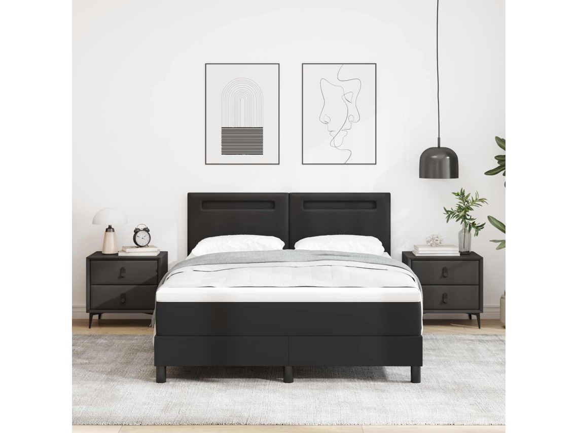 Vidaxl Cama Box Com Fitas Led Preto 140 X 190 Cm Couro Sintético