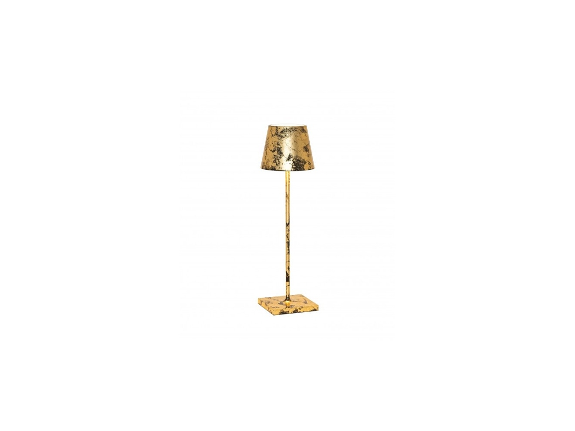 Candeeiro de Mesa Poldina Pro Preto Led Gold Leaf Craquelè Recarregável e Regulável ZAFFERANO
