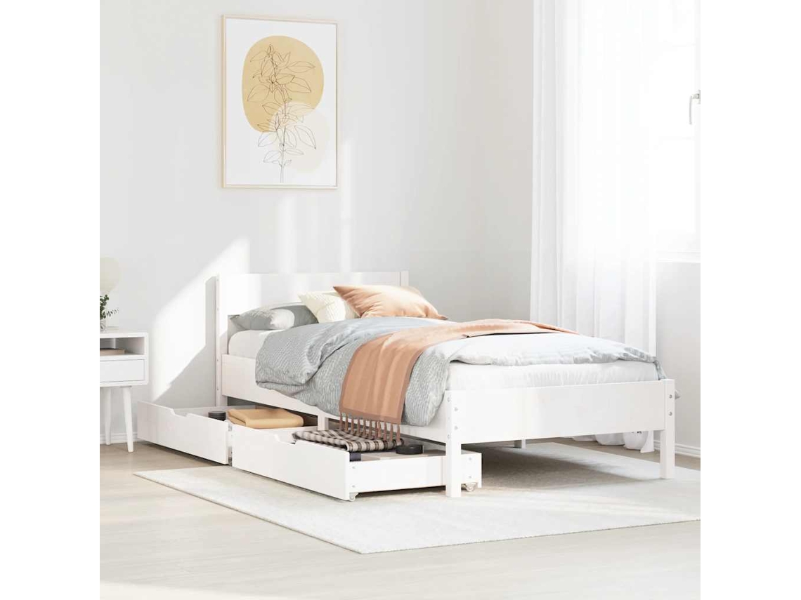 Vidaxl Cama Sem Colchão 75x190 Cm Madeira De Pinho Maciça Branco