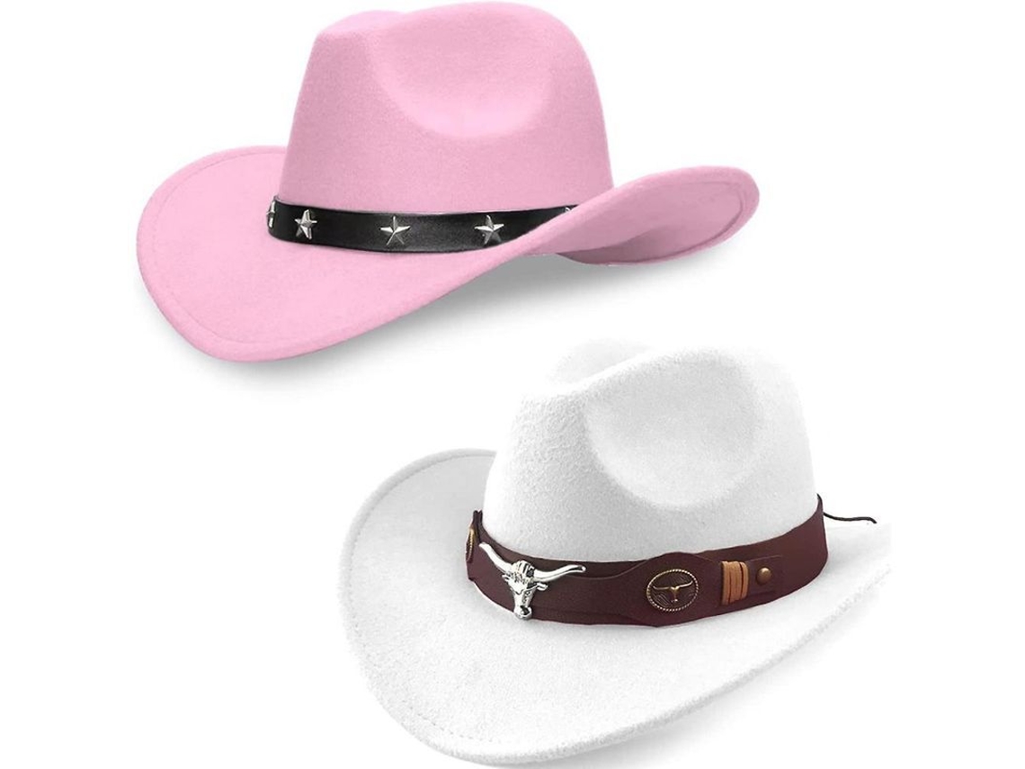 2026-sombrero Vaquero Clásico Para Hombre Y Mujer, Ala Ancha, Estilo Occidental Con Cinturón Ajustable Rosado Blanco