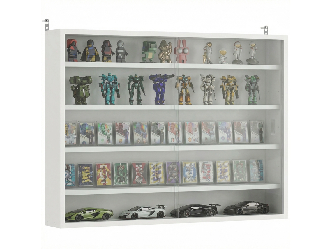 Vitrine de parede em madeira com prateleiras ajustáveis e 2 portas de vidro deslizantes, 80x9,5x83 cm, branca PRIME KANG