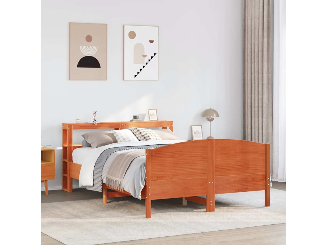Vidaxl Cama Sem Colchão 135x190 Cm Madeira Pinho Maciça Castanho-mel