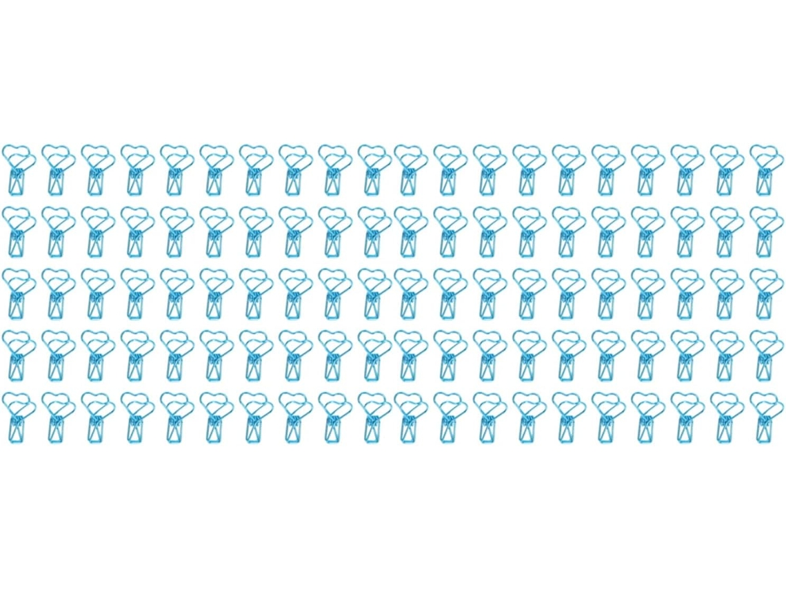 100 Clipes de Papel em Formato de Coração com Design Animado, Feitos de Metal com Longas Pontas Ideais para Mesa Azul
