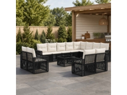 Vidaxl Conjunto De Sofá De Jardim 13 Pcs Preto E Branco Creme Vime Pe