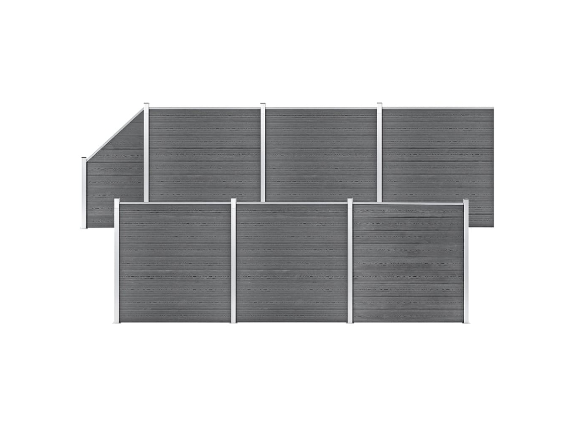 Vidaxl Painel Vedação Wpc 6 Quadrados 1 Inclinado 1138x186 Cm Cinzento