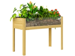 Canteiro Elevado de Madeira com Placas de Acrílico, 118l, Furos de Drenagem, 110x50x80 Cm