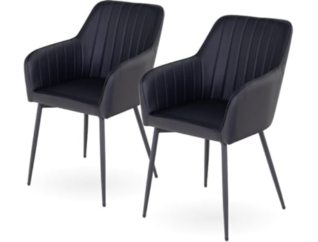 Mog Casa - Conjunto De Cadeiras Dahlia, Preto Pu, Pernas Pretas, Design Moderno, Confortáveis E Resistentes, Para Sala De Jantar (2 Unidades)