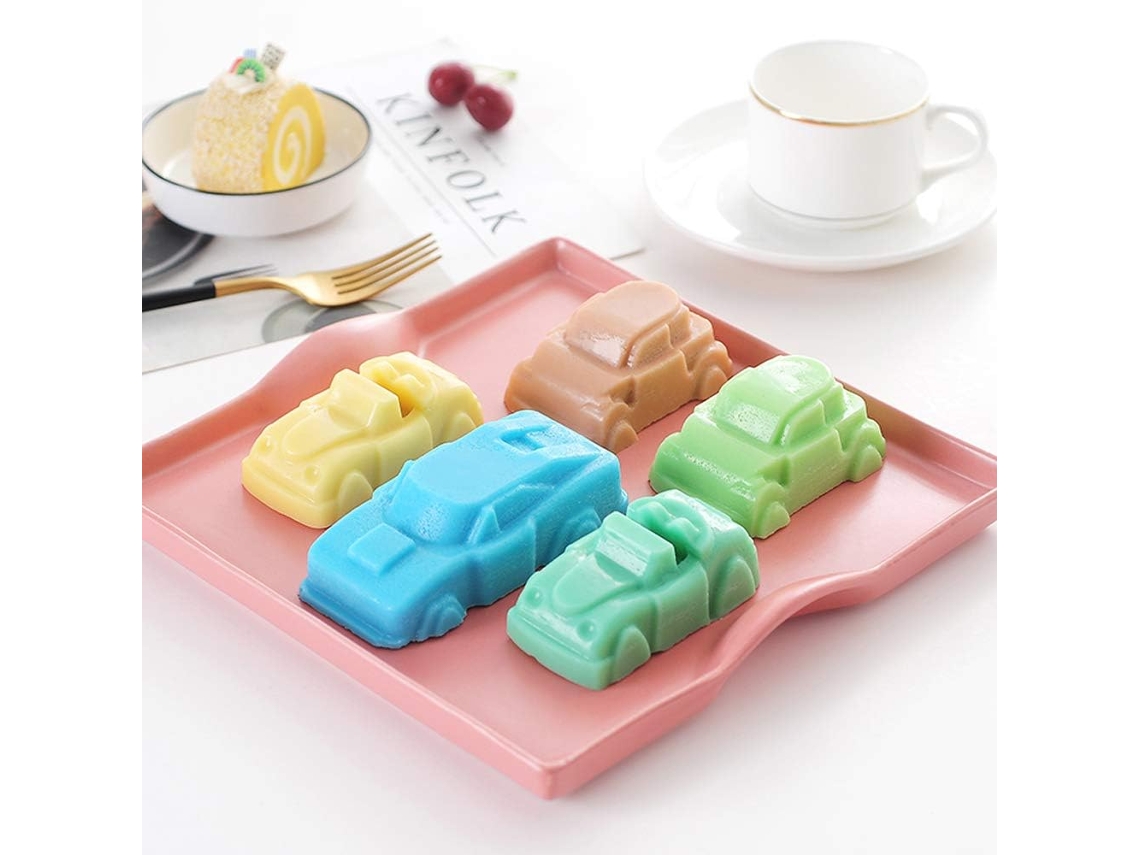 Molde de Silicone Molde de Cozimento 1 Pacote 8 Cavidades de Silicone Puro 3D Forma de Carro Antiaderente Molde de Sabão de Silicone Puro