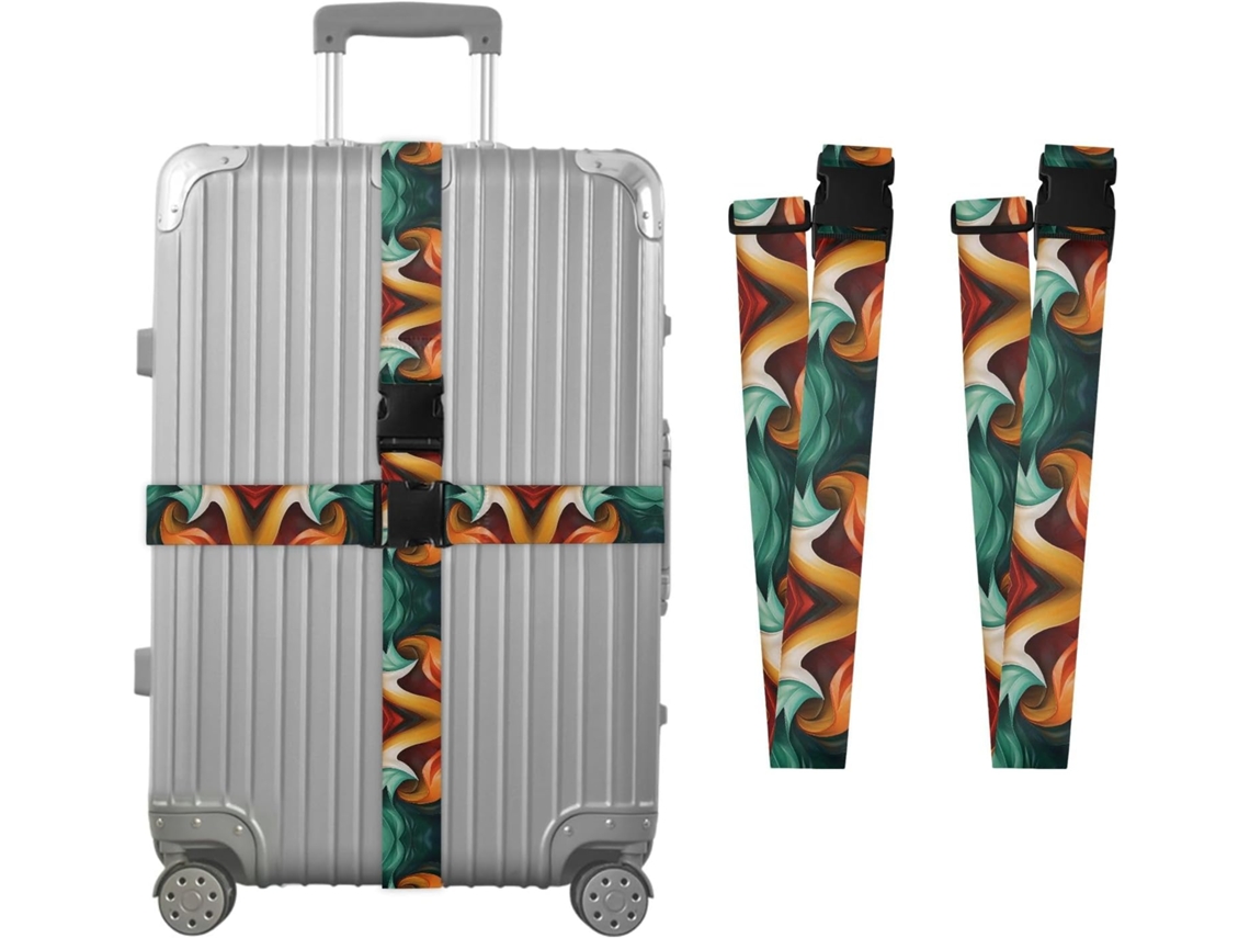 Conjunto De 2 Cintas Bagagem Personalizáveis Com Fivelas Para Malas, Laranja E Verde Abstrato