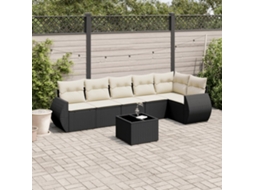 Vidaxl 7 Pcs Conjunto De Sofás P/ Jardim C/ Almofadões Vime Pe Preto