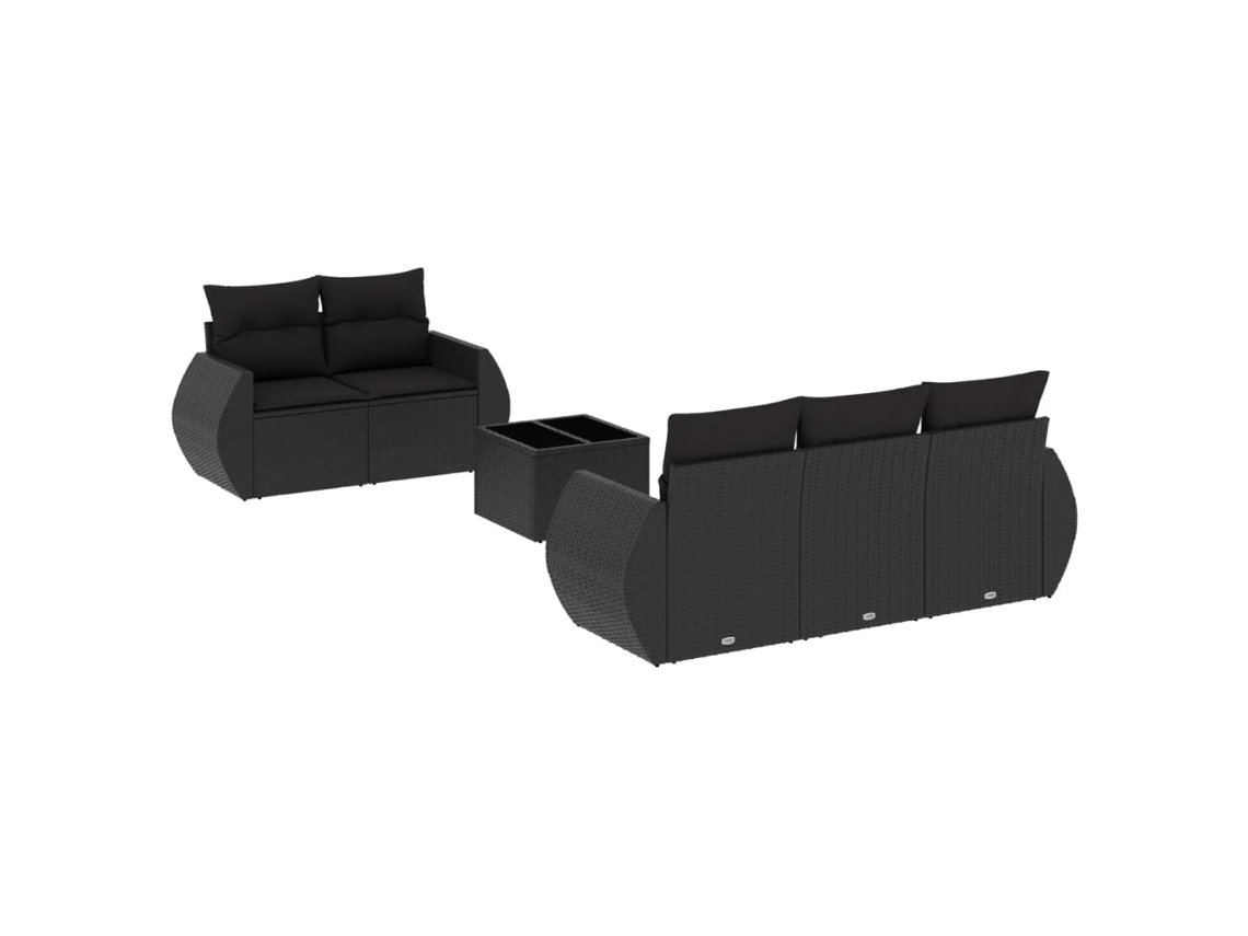 Conjunto Sofás de Jardim 6 Pcs com Almofadões Vime Pe Preto MAISON EXCLUSIVE (6 pcs)