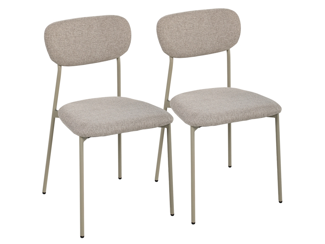 Conjunto De 2 Cadeiras De Jantar Modernas. Cadeiras De Cozinha Empilháveis Em Tecido Com Aparência De Linho. Marrom Claro.