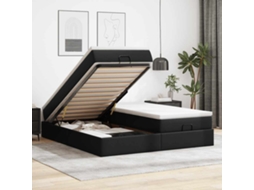Vidaxl Estrutura De Cama Otomana Com Colchões Pele Artificial Preta