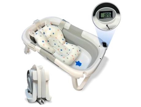Banheira Portátil Dobrável Cinzenta Para Bebé Com Design Ergonómico, Almofada Antiderrapante, Termómetro Integrado E Tampa De Segurança Home X Gym