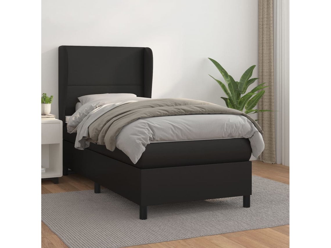 Vidaxl Cama Com Molas/colchão 90x200 Cm Couro Artificial Preto