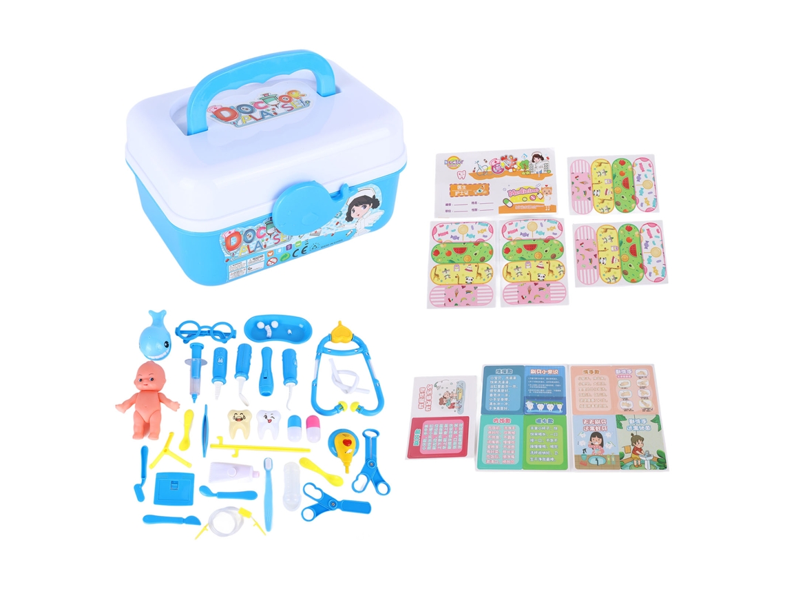 Primerox kit de Brinquedo Médico 43pcs com Estetoscópio Simulação Plástico Azul Brincar de Médico