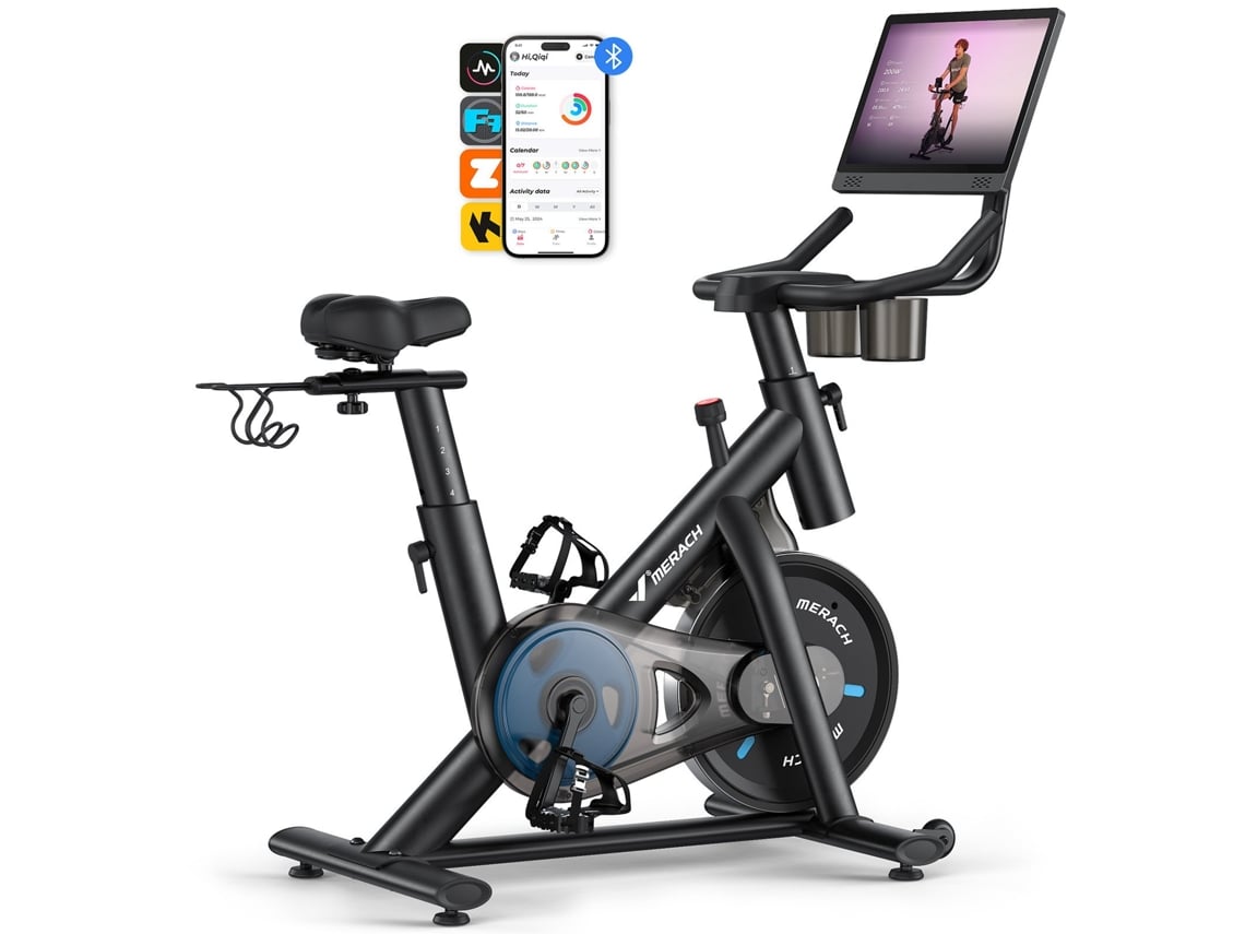 Bicicleta Magnética Merach, Ecrã Hd De 15,6", Bluetooth, App Própria, 8 Níveis De Resistência, Volante De 6 Kg, Ideal Para Treino Aeróbico Em Casa