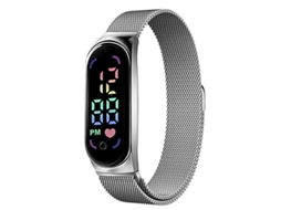 Relógio Digital Led Feminino MDUG (prateado) com pulseira magnética, à prova d'água e tela sensível ao toque