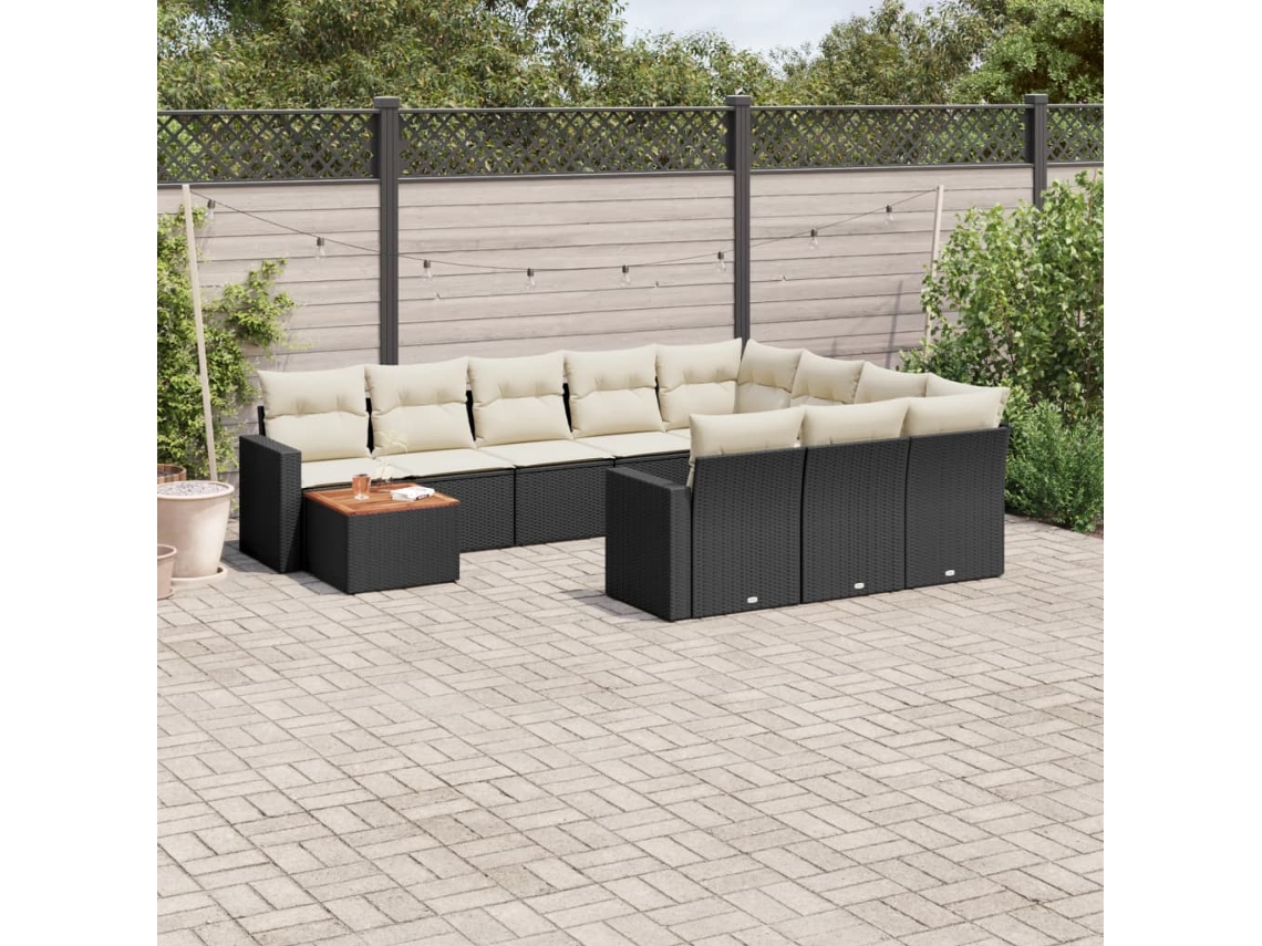 11 Pcs Conjunto Sofás De Jardim C/ Almofadões Vime Pe Preto Dkd Home Decor