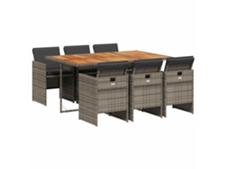 Conjunto de 7 Jantar para Jardim com Almofadões Vime Pe Cinza MAISON EXCLUSIVE