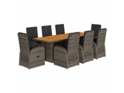 Maison Exclusive - 9 Pcs Conjunto De Jantar P/ Jardim C/ Almofadões Vime Pe Cinza