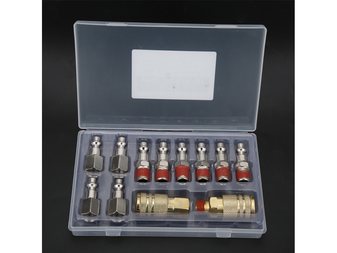 Kit com 12 conectores de ar em latão e bujões industriais de aço, conexões pneumáticas com rosca NPT de 1/4".