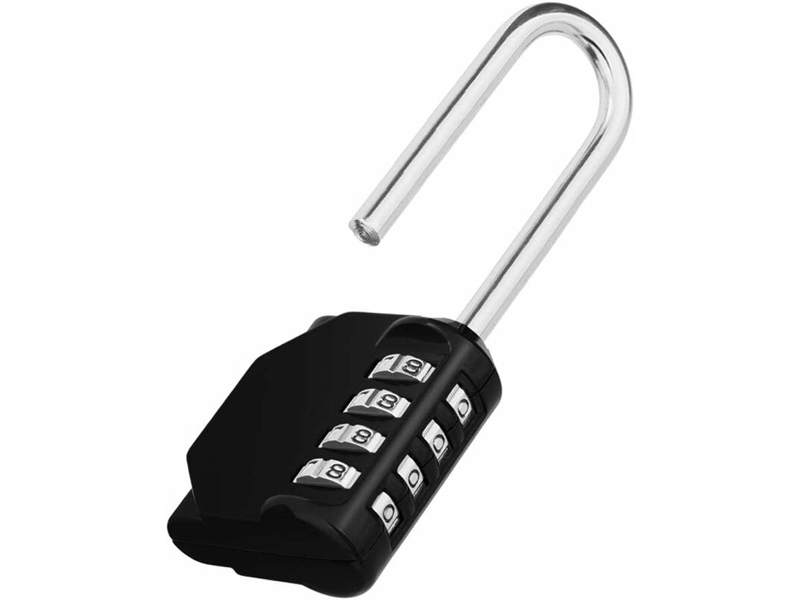 Cadeado Com Código De 4 Dígitos, Com Haste Longa, Preto, Para Exterior, Portas E Portões