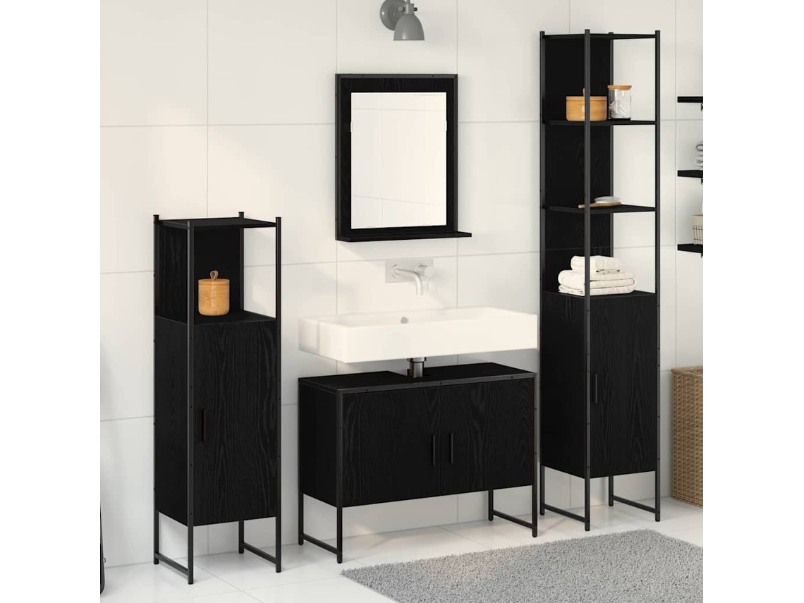 Vidaxl Conjunto De Móveis Para Banheiro 4 Pcs Preto Madeira Processada
