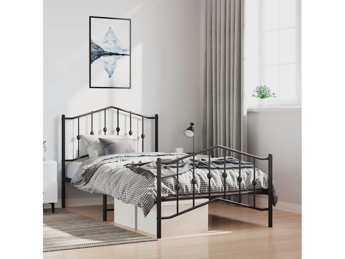 Estrutura De Cama Com Cabeceira E Pés 100x190 Cm Metal Preto