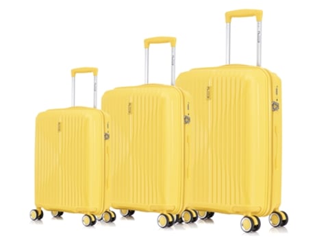 Conjunto de 3 malas de mão de polipropileno de médio a grande porte da Celims | Dimensões: 55, 65 e 75 cm | Trava TSA | 8 rodas 360° | Celims França (Amarelo)
