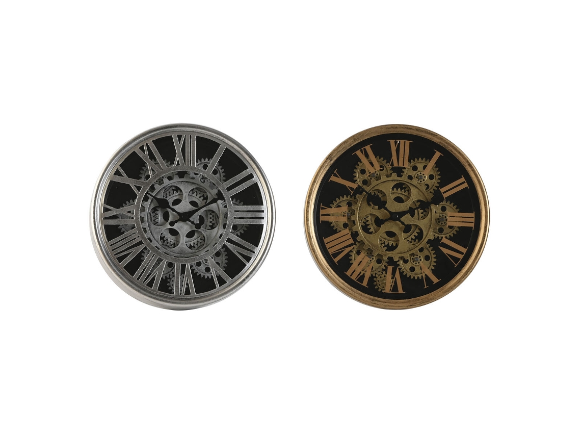 Relógio de Parede HOME ESPRIT Preto Dourado Prateado Metal Cristal 25 X 6,3 X 25 Cm 2 Unidades