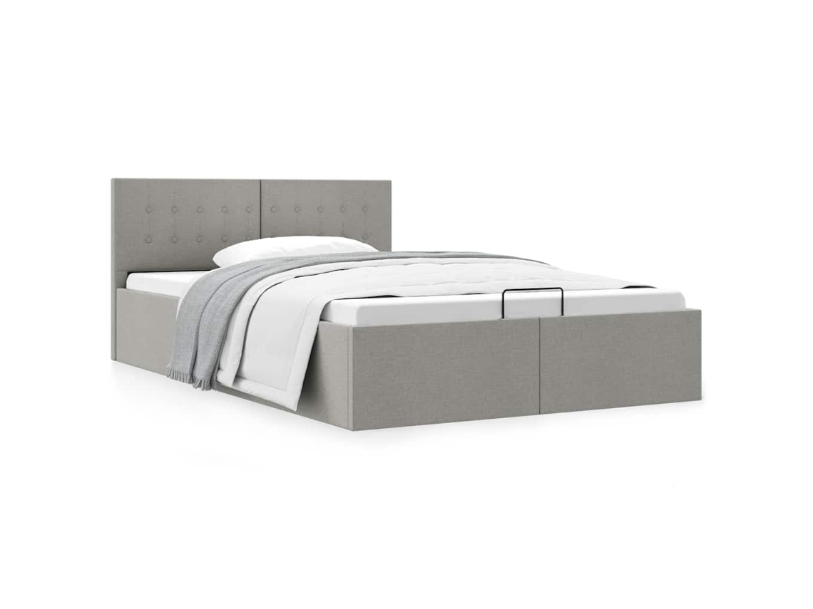 Vidaxl Cama Hidráulica C/ Arrumação 120x200cm Tecido Cinza-claro