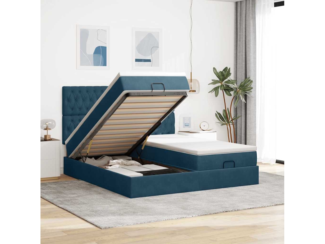 Vidaxl Cama Otomana Com Colchões/leds 200x200 Cm Veludo Azul-escuro