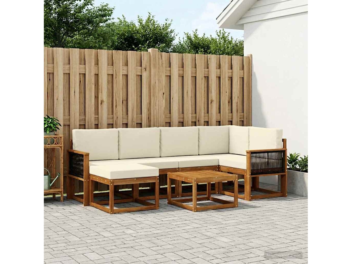 Vidaxl Conjunto De Sofás Para Exterior 7 Unid. Natural E Creme