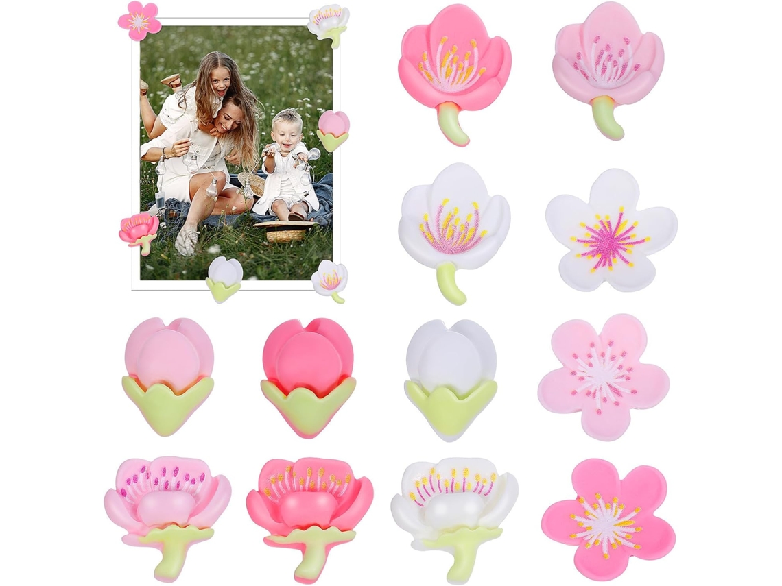 Conjunto De 12 Ímãs Geladeira Decorativos Em Resina Formato Flor