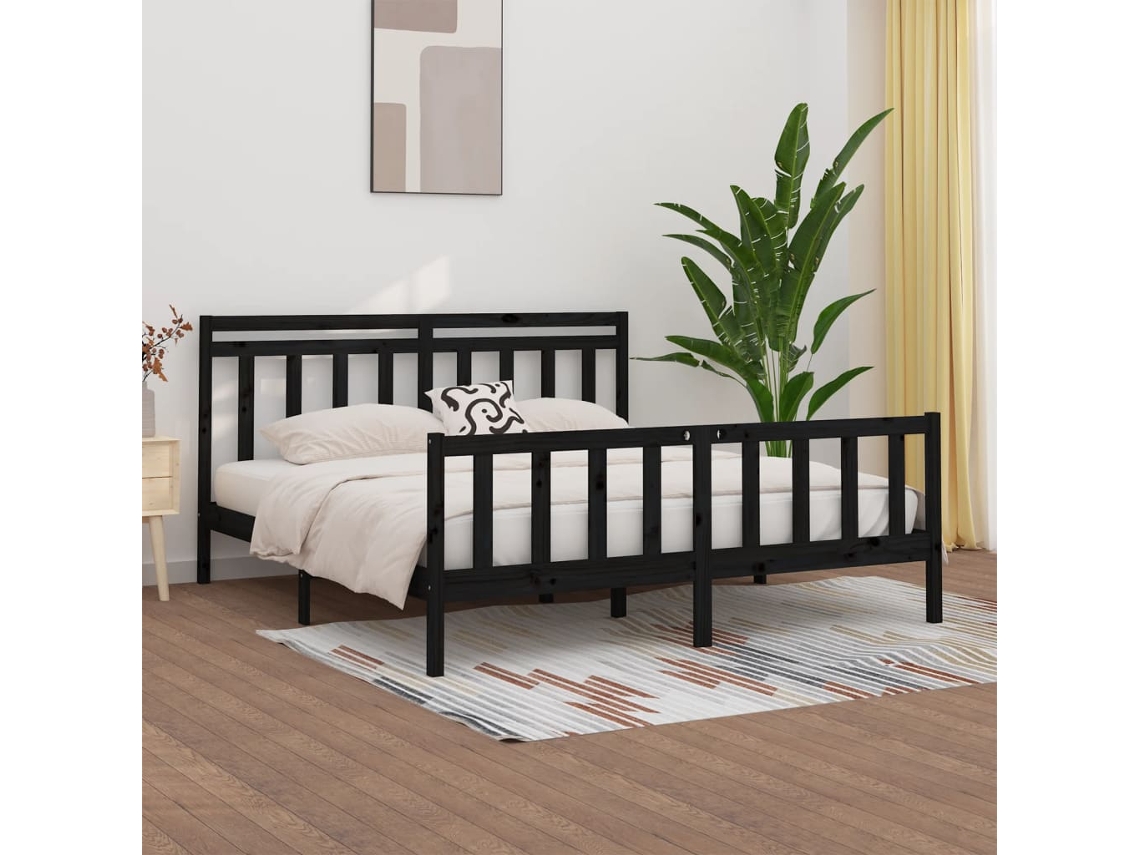Estrutura De Cama 200x200 Cm Madeira De Pinho Maciça Preto
