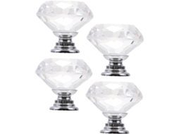 Nuobesty Conjunto De 4-puxadores Decorativos Vidro Cristal Para Armários, Com Furo Único, 30mm, Para Gavetas E Guarda
