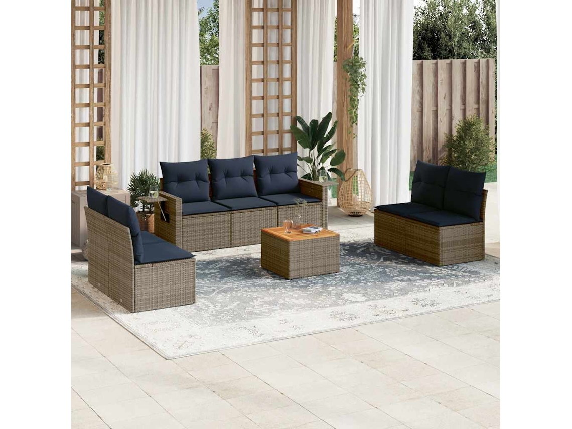 Vidaxl Conjunto De Sofá De Jardim Com 8 Peças E Almofadas Em Rattan Sintético Cinza