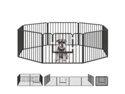 Caixa para Cães Médio e Pequeno com 8 Painéis Modulares para Uso Interno e Externo, Portão de Aço com 9 Pinos,, 164x164x60 Cm Preto