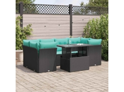 Vidaxl 7 Pcs Conjunto Sofás Jardim C/ Almofadões Vime Pe/acácia Preto