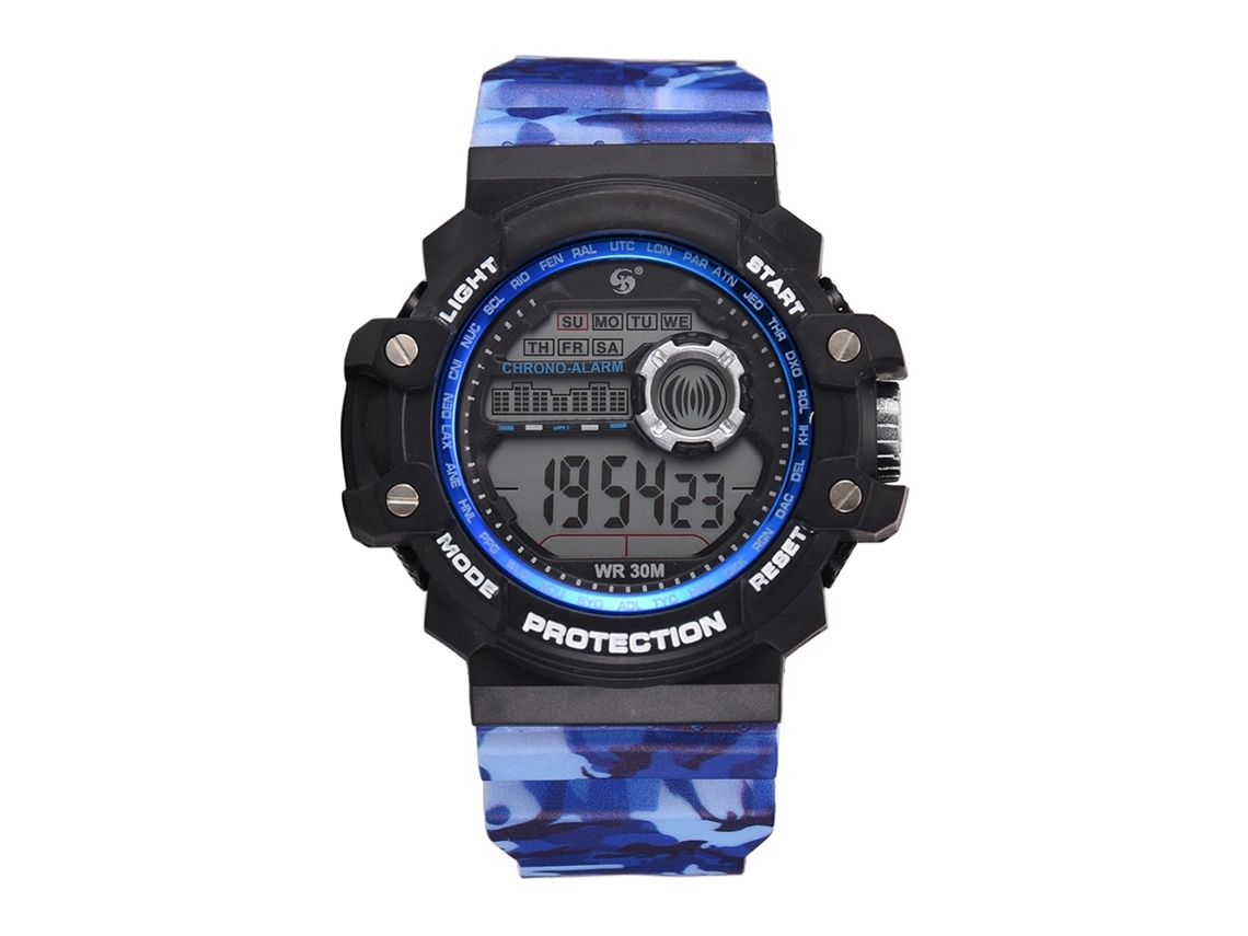 Relógio masculino casual para estudantes, pulseira de silicone à prova d'água, azul