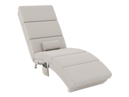 Poltrona Relaxante, Poltrona de Massagem e Aquecedor Chaise Longue com Controle Remoto e Travesseiro, Tecido Linho, Creme