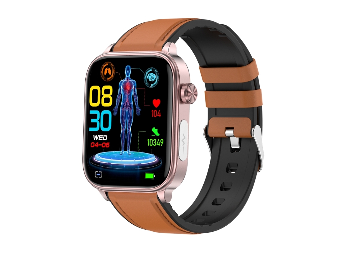 (marrom) Pulseira Inteligente Com Tela Colorida De 1,96 Polegadas E Pulseira De Couro, Compatível Com Chamadas Bluetooth E Função Ecg.