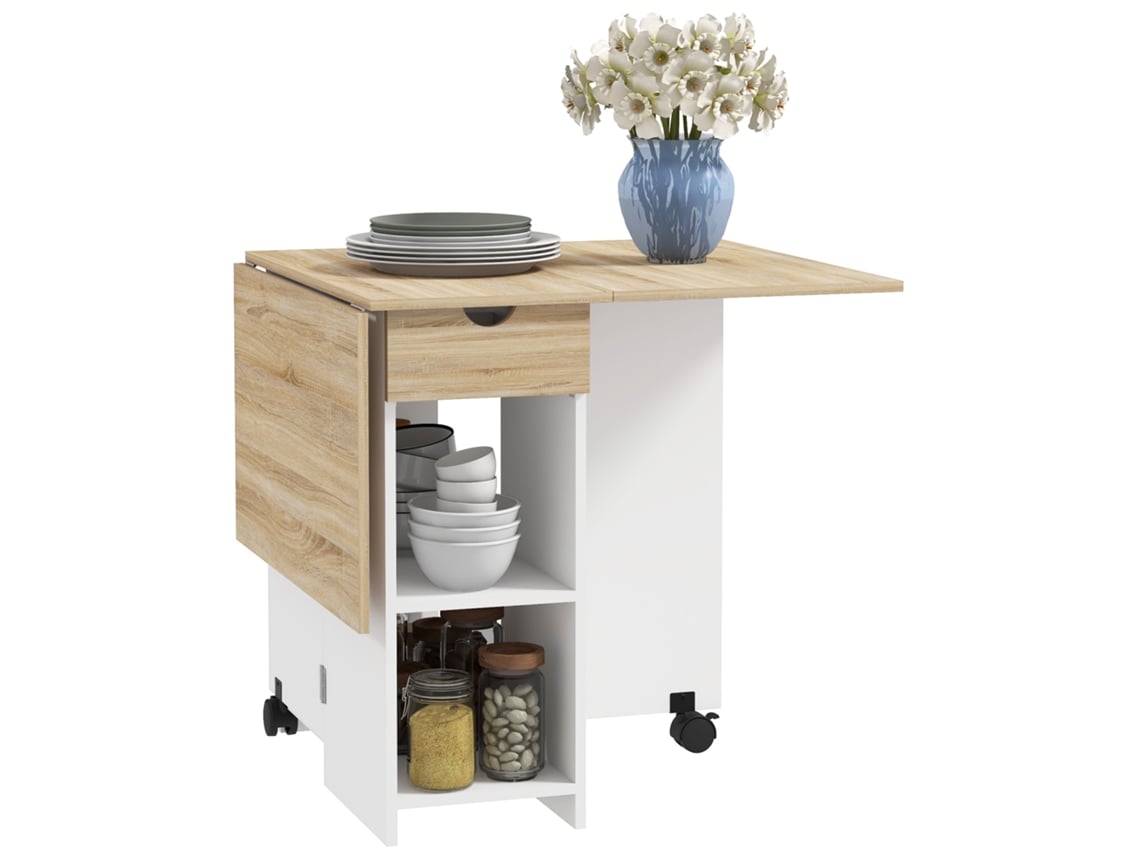 Mesa de Cozinha Dobrável Melamina de Madeira Cor Carvalho e Branco 120x72x75 cm Homcom