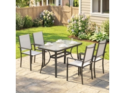 Conjunto Para Área Externa Com 5 Itens, Incluindo 4 Cadeiras Que Empilham E Mesa De Vidro Temperado Cinza Claro Com Abertura Para Guarda-sol