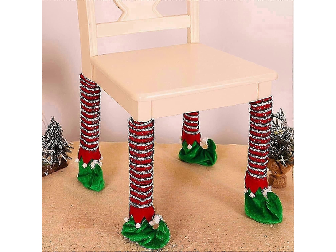Pacote Com 4 Capas Para Pernas De Cadeira De Natal, Meias De Elfo Listradas, Capas Para Pernas De Cadeira De Natal Olysi Shop